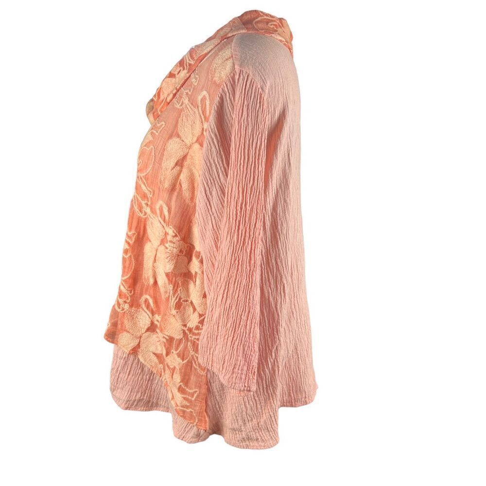 Soft surroundings 3xl layered peach orange embroidered overlay Lagenlook top - Picture 2 of 7